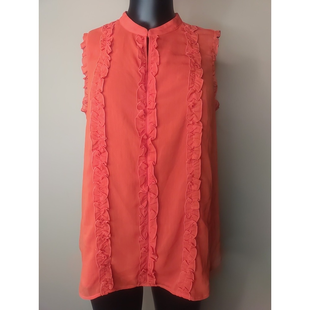 Ann Taylor Burnt Orange Ruffled Front Lined Sleeveless Chiffon Top‎ Size M